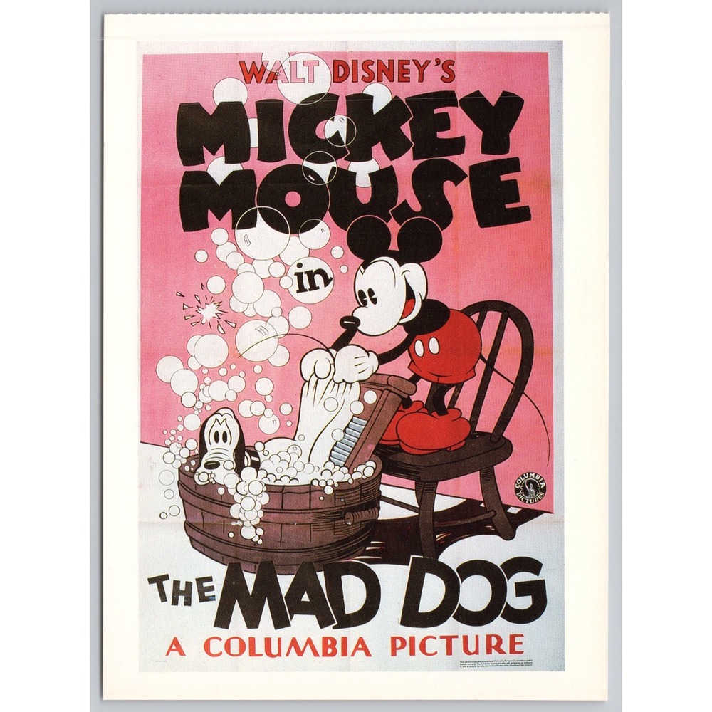Vintage Disney Mickey Mouse Postcard The Mad Dog 1932 Movie Poster Art 1991 XL